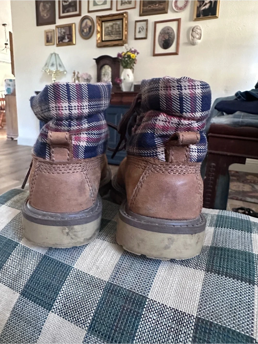Timberland Toddler Brown Suede Plaid Collar Lace-Up Boots